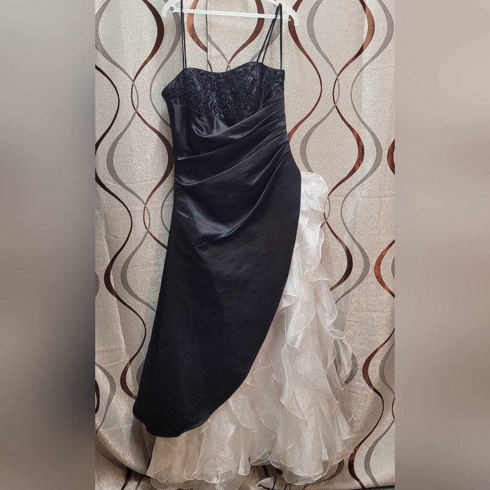 1990s Black & White Ruffle Prom Dress Wedding Halloween Goth